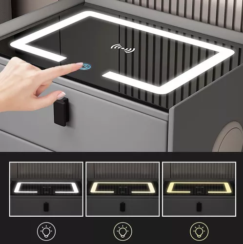 🌙✨ Mesita de Noche Inteligente 3 en 1: Carga Inalámbrica, LED y Almacenamiento 🌟📱